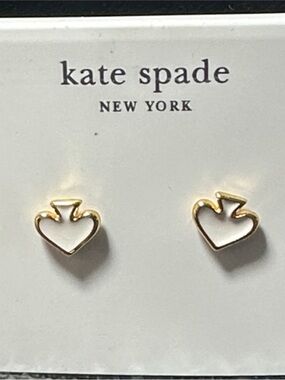 Kate Spade New York Gold Open Heart Stud Earrings | White Enamel |